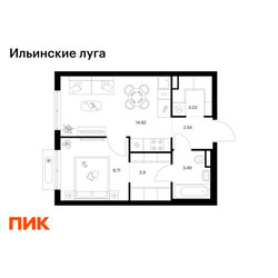 Планировка однокомнатной(квартира) площадью 36.48 квадратных метров в ЖК “ЖК Ильинские луга”