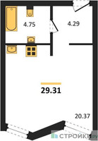 Планировка студии(апартаменты) площадью 29.31 квадратных метров в “ЖК Insider (Инсайдер)”