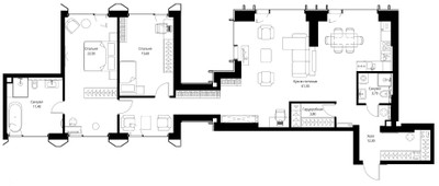 Планировка двухкомнатной(квартира) площадью 74.7 квадратных метров в ЖК “ЖК Veer (Веер)”