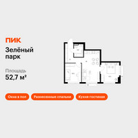 Планировка двухкомнатной(квартира) площадью 52.7 квадратных метров в “ЖК Зеленый парк”