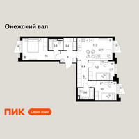 Планировка трехкомнатной(квартира) площадью 74.6 квадратных метров в “ЖК Онежский вал”