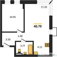 Планировка однокомнатной(квартира) площадью 40.79 квадратных метров в “ЖК Подольские кварталы”