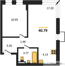 Планировка однокомнатной(квартира) площадью 40.79 квадратных метров в ЖК “ЖК Подольские кварталы”