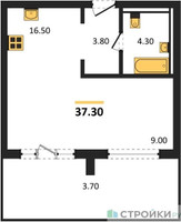 Планировка студии(квартира) площадью 37.3 квадратных метров в “ЖК Равновесие”