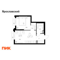 Планировка однокомнатной(квартира) площадью 36.1 квадратных метров в “ЖК Ярославский”