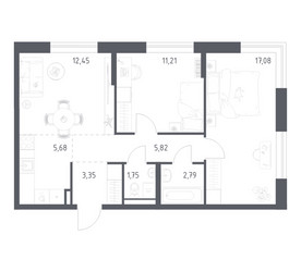 Планировка двухкомнатной(квартира) площадью 60.13 квадратных метров в ЖК “ЖК Квартал Авиаторов”
