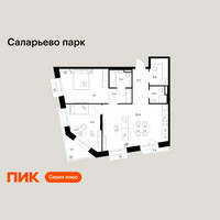 Планировка двухкомнатной(квартира) площадью 74.1 квадратных метров в “ЖК Саларьево парк”