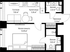 Планировка однокомнатной(квартира) площадью 38.15 квадратных метров в “ЖК Веер”