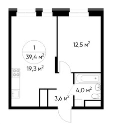 Планировка однокомнатной(квартира) площадью 39.4 квадратных метров в ЖК “ЖК Первый Московский”