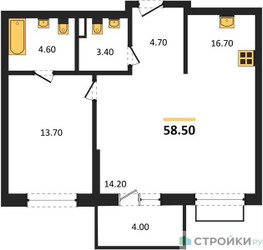 Планировка однокомнатной(квартира) площадью 58.5 квадратных метров в ЖК “ЖК Дзен-кварталы”