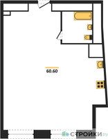 Планировка однокомнатной(квартира) площадью 60.6 квадратных метров в “ЖК Стремянный 2 (Амарант)”