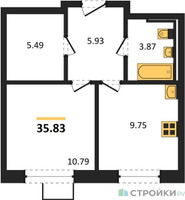 Планировка однокомнатной(квартира) площадью 35.83 квадратных метров в “ЖК Егорово Парк”