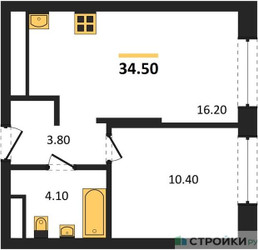 Планировка однокомнатной(квартира) площадью 34.5 квадратных метров в ЖК “ЖК Первый Московский”