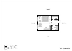 Планировка однокомнатной(квартира) площадью 48.1 квадратных метров в “ЖК Мытищи Сити”