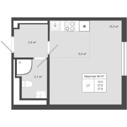 Планировка студии(квартира) площадью 27.6 квадратных метров в ЖК “ЖК Яковлево”