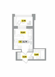 Планировка студии(квартира) площадью 22.7 квадратных метров в ЖК “ЖК Радость (Радумля Парк)”