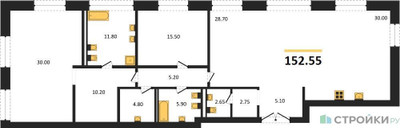 Планировка двухкомнатной(квартира) площадью 152.55 квадратных метров в ЖК “Жилой дом Кло 17”