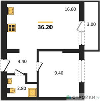 Планировка однокомнатной(квартира) площадью 36.2 квадратных метров в “ЖК Первый квартал”