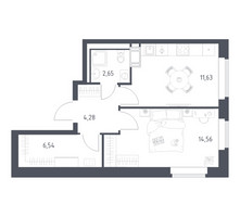 Планировка однокомнатной(квартира) площадью 39.66 квадратных метров в “ЖК Большое Путилково”