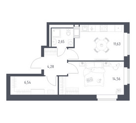 Планировка однокомнатной(квартира) площадью 39.66 квадратных метров в ЖК “ЖК Большое Путилково”