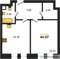 Планировка однокомнатной(квартира) площадью 44.97 квадратных метров в “ЖК Sezar City (Сезар Сити)”