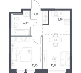 Планировка однокомнатной(квартира) площадью 35.15 квадратных метров в ЖК “ЖК Квартал Ивакино”