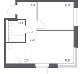 Планировка однокомнатной(квартира) площадью 40.92 квадратных метров в ЖК “ЖК Квартал Западный”