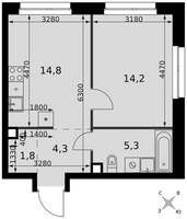 Планировка однокомнатной(квартира) площадью 40.4 квадратных метров в “ЖК Симоновский вал”