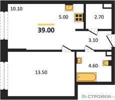Планировка однокомнатной(квартира) площадью 39 квадратных метров в “Жилой район Alia (Алиа)”