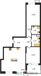 Планировка двухкомнатной(квартира) площадью 78.6 квадратных метров в ЖК “ЖК Дзен-кварталы”