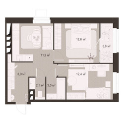 Планировка двухкомнатной(квартира) площадью 53.6 квадратных метров в ЖК “ЖК Гранд Комфорт”