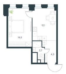 Планировка однокомнатной(квартира) площадью 33.7 квадратных метров в ЖК “ЖК Level Селигерская”