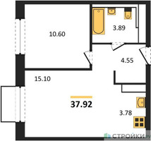 Планировка однокомнатной(квартира) площадью 37.92 квадратных метров в “ЖК Томилино Парк”