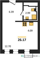 Планировка студии(квартира) площадью 26.17 квадратных метров в “ЖК Рублевский Квартал”