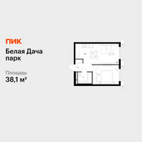 Планировка однокомнатной(квартира) площадью 38.1 квадратных метров в “ЖК Белая Дача парк”