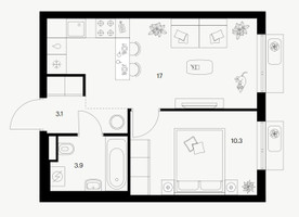 Планировка однокомнатной(квартира) площадью 32.3 квадратных метров в “Ярославский квартал”