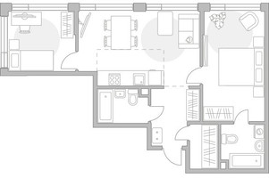 Планировка двухкомнатной(квартира) площадью 67.86 квадратных метров в “ЖК Мневники от Гранель”