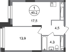 Планировка однокомнатной(квартира) площадью 40.2 квадратных метров в “ЖК Первый Московский”