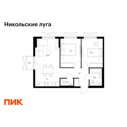 Планировка двухкомнатной(квартира) площадью 57.4 квадратных метров в ЖК “ЖК Никольские луга”