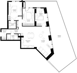 Планировка трехкомнатной(апартаменты) площадью 118.98 квадратных метров в ЖК “ЖК JOIS (Джойс)”