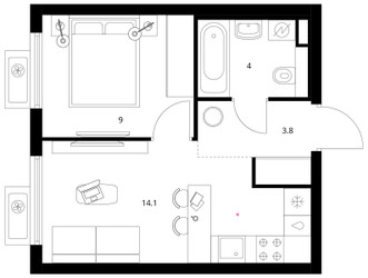 Планировка однокомнатной(квартира) площадью 30.9 квадратных метров в ЖК “ЖК Белая Дача парк”