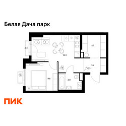 Планировка однокомнатной(квартира) площадью 39.1 квадратных метров в ЖК “ЖК Белая Дача парк”