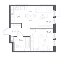 Планировка однокомнатной(квартира) площадью 35.98 квадратных метров в “ЖК Большое Путилково”