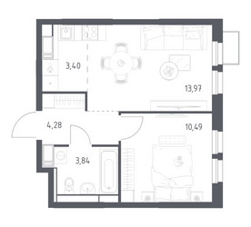 Планировка однокомнатной(квартира) площадью 35.98 квадратных метров в ЖК “ЖК Большое Путилково”