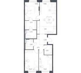 Планировка трехкомнатной(квартира) площадью 91.97 квадратных метров в ЖК “ЖК Заречье Парк”