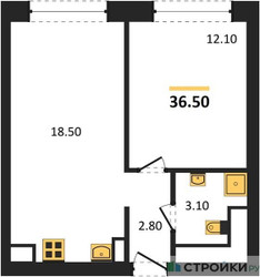 Планировка однокомнатной(квартира) площадью 36.5 квадратных метров в ЖК “ЖК Обручева 30”