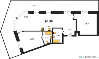 Планировка двухкомнатной(квартира) площадью 94.8 квадратных метров в ЖК “ЖК Родина Переделкино”