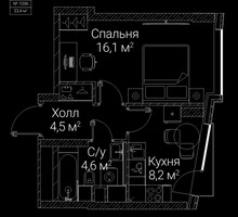 Планировка однокомнатной(квартира) площадью 33.4 квадратных метров в “ЖК СЕЗАР БУДУЩЕЕ”