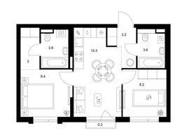 Планировка двухкомнатной(квартира) площадью 46.7 квадратных метров в “ЖК Лосиноостровский парк”