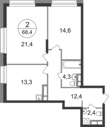 Планировка двухкомнатной(квартира) площадью 68.4 квадратных метров в ЖК “ЖК Первый Московский”